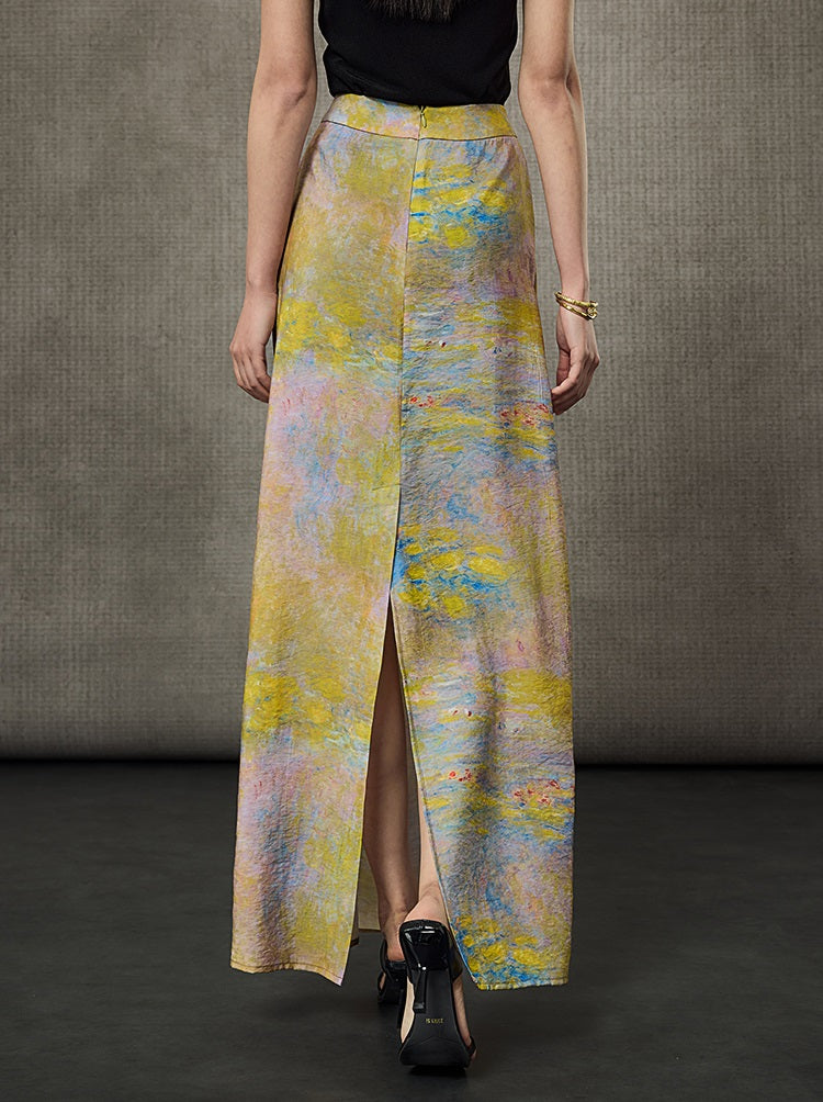 HECO Oil Painting Print High Waist Slim Skirt- SHIELD.