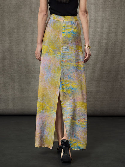 HECO Oil Painting Print High Waist Slim Skirt- SHIELD.