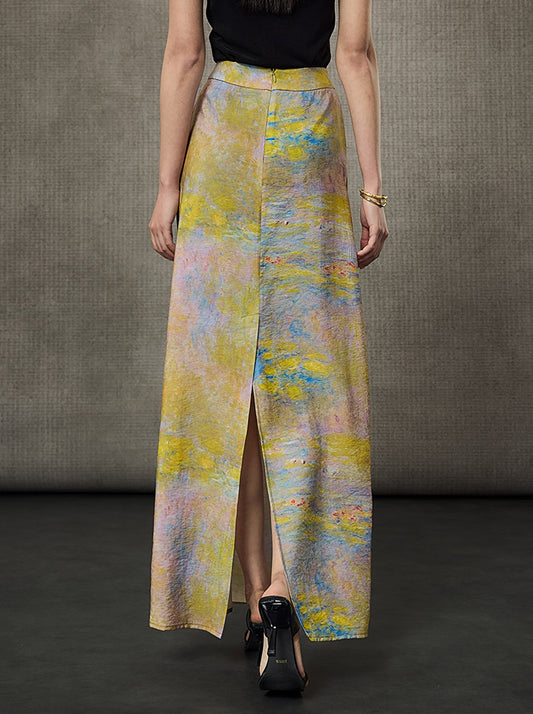 HECO Oil Painting Print High Waist Slim Skirt- SHIELD.