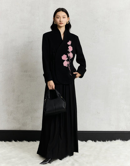 HECO Rose Tweed black apricot long sleeve lace up Jacket Women - less.