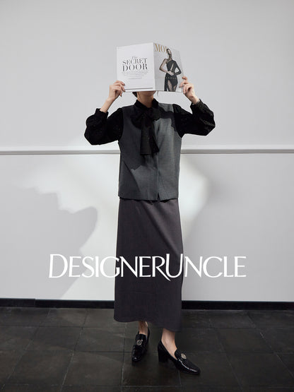 DGU "Yanying" black suit new textured professional commuting two-piece set - MATE.