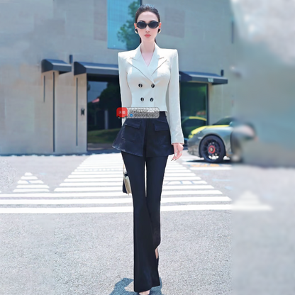 VJE  Dark Print Shape Culottes Two-Piece Suit Set- lLIAM.