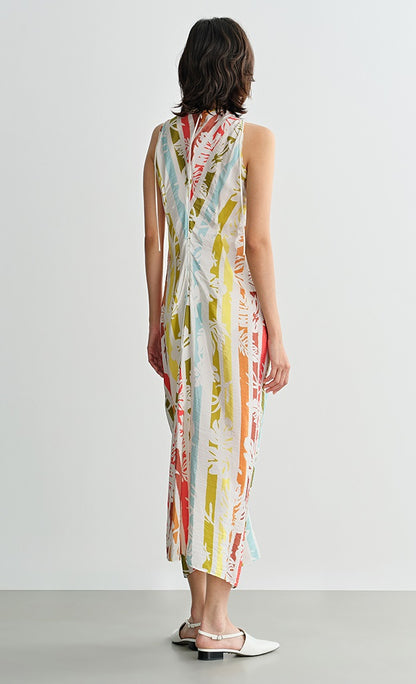 COMME MOI Lv Yan designer summer beach sleeveless print waist dress - AVA.