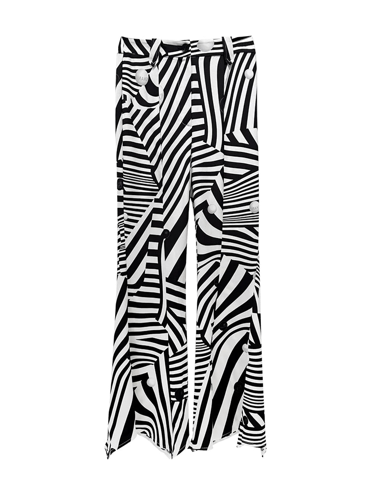 ANNAKIKI black and white contrasting special-shaped striped bootcut trousers for women-HIRANO