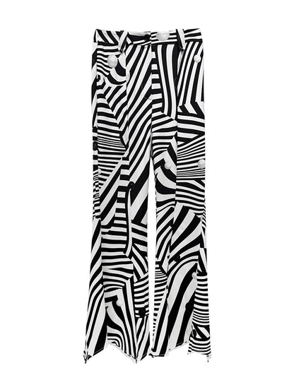 ANNAKIKI black and white contrasting special-shaped striped bootcut trousers for women-HIRANO