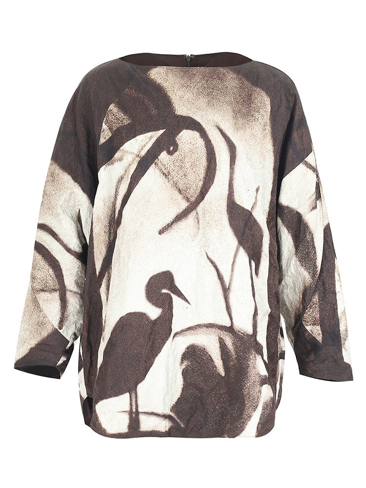 ZHUCHONGYUN stork leaf autumn song curved hem top--LUPIN.