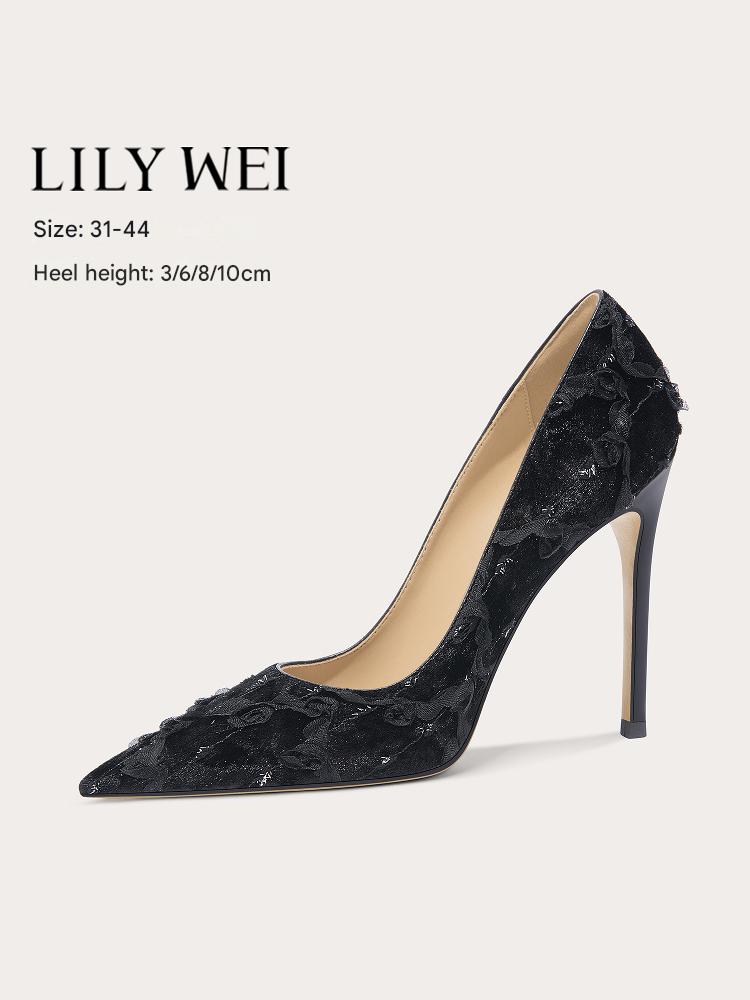 Lily Wei [Su Ye] black versatile high heels celebrity design open instep single shoes- ANNMARIE