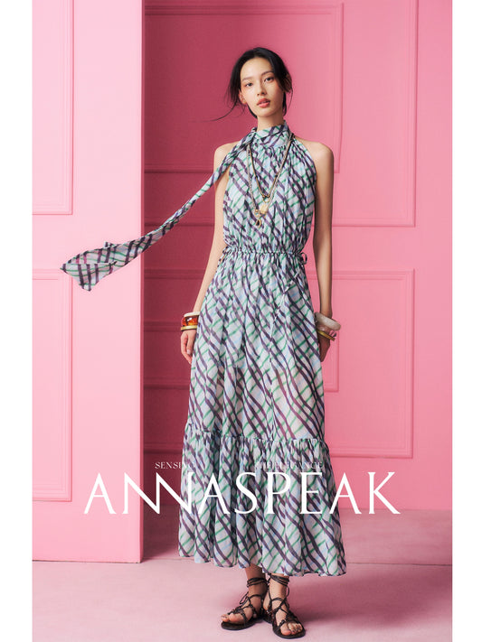 AnnaSpeak Luxury Printed Ribbon Sleeveless High Waist Long Summer Dress-Melissa