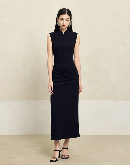 HECO Acetate Waist Black White Pleated Slim Dress Women - EARTH.