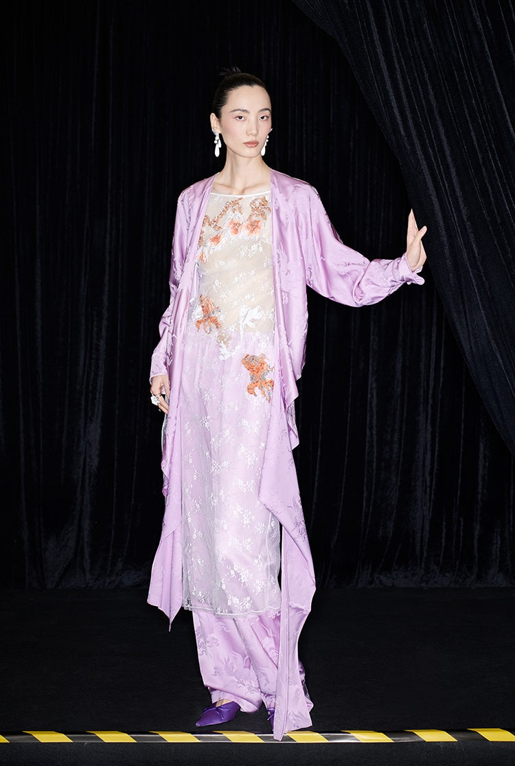 M essential Makay designer hibiscus jacquard layered placket wrap-around waist shirt - BETA.