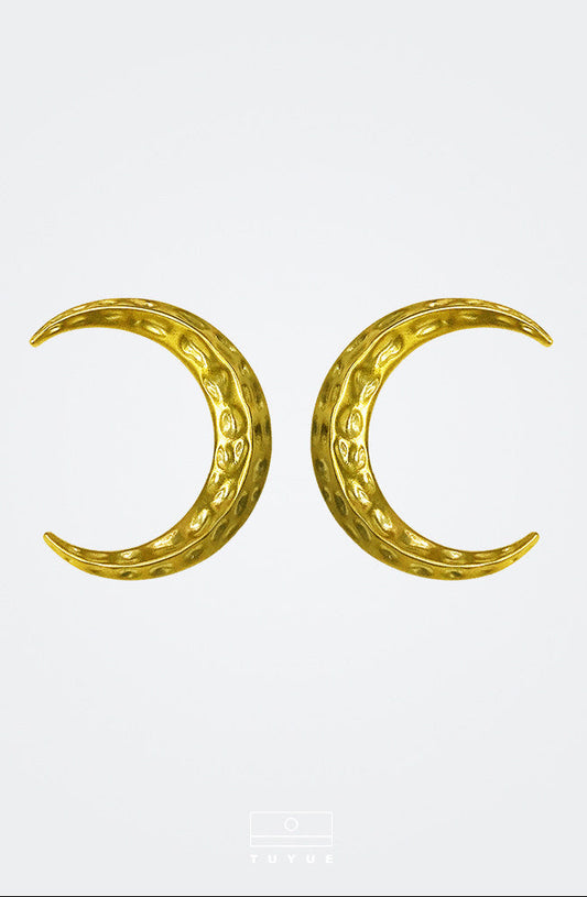 TUYUE brass gold plating handmade texture big moon earrings- JACINTHA.