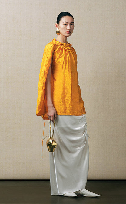ZHUCHONGYUN yellow pleated loose-fitting blouse -AMBER.