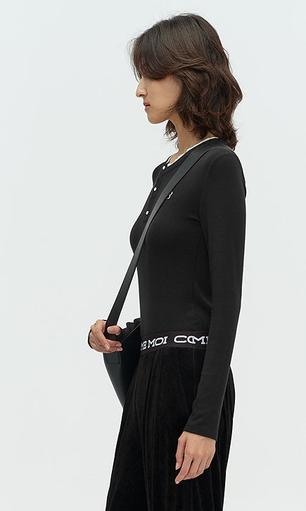 COMME MOI Lu Yan designer new women's clothing Henry collar color-blocked slim T-shirt - ENOUGH.