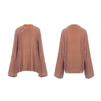 TUYUE Lilac Purple Silk Velvet Long Sleeve Loose Top- SHEENA.