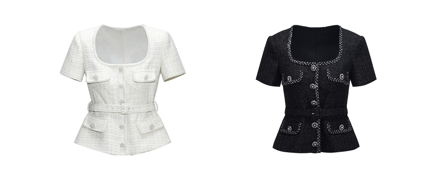 WANGXO Filigree Lumina Top High-End Delicate Webbing Belt & Square Neckline - MIRNA