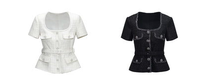 WANGXO Filigree Lumina Top High-End Delicate Webbing Belt & Square Neckline - MIRNA