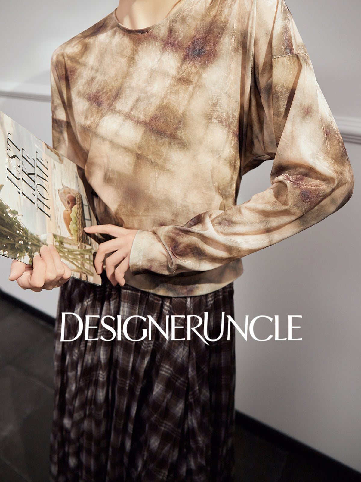 DGU|Checkered Long Sleeve T-Shirt Autumn New Loose Skirt Lazy Design Top - BOAST.