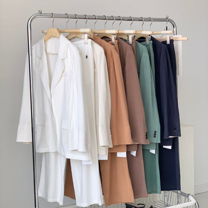 PIAOIN Premium Casual Linen Blazer Women's Versatile Straight Wide-leg Pants ALEXANDRA