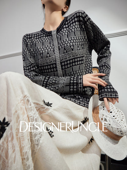 DGU| Black sweater geometric jacquard niche design jacket knitted top - JUGALAR.