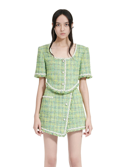 YES BY YESIR | Truncated Wide Tweed Cropped Jacket - MILISSA.