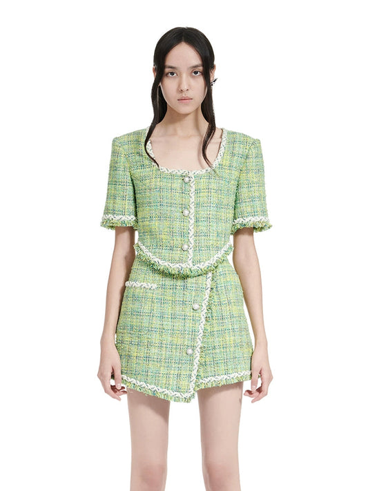 YES BY YESIR | Truncated Wide Tweed Cropped Jacket - MILISSA.