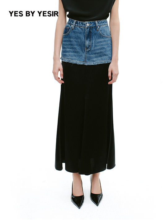YES BY YESIR | Patchwork Denim Skirt -LUMENIA.