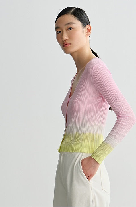 COMME MOI Lv Yan designer summer gradient V-neck pit strip knitted cardigan - SHYLA.
