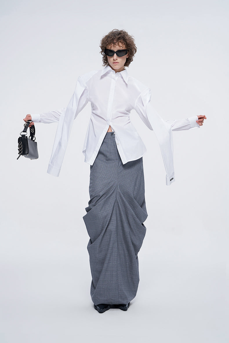 ANNAKIKI niche white double-sleeved long-sleeved shirt-LUODAN