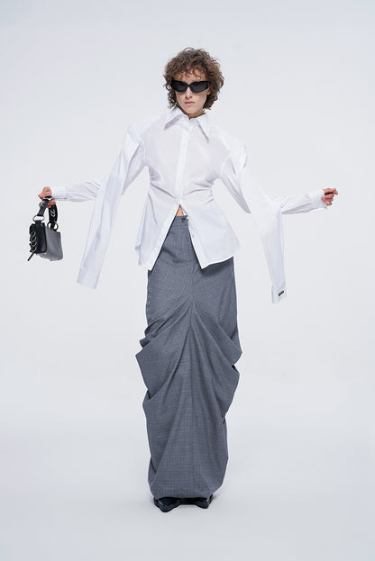 ANNAKIKI niche white double-sleeved long-sleeved shirt-LUODAN