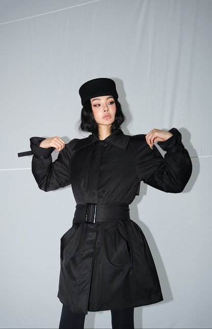 MEI SANGUAN black waist-cinched mid-length jacket - JASON