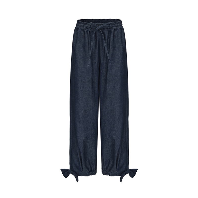 ATELIER MISS LU Bow-embellished Denim Cuffed Pants- KINGDOM.
