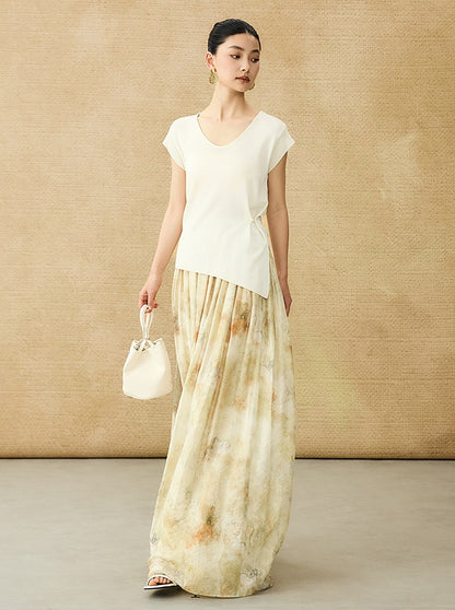 HECO Chinese elastic waist tie-dye printed skirt - BLESS.