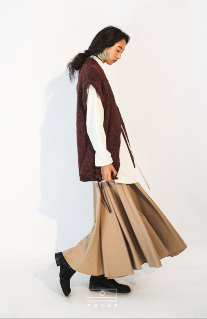 TUYUE Camel Color Simple Large Swing Long Skirt Umbrella Skirt- URIEL.