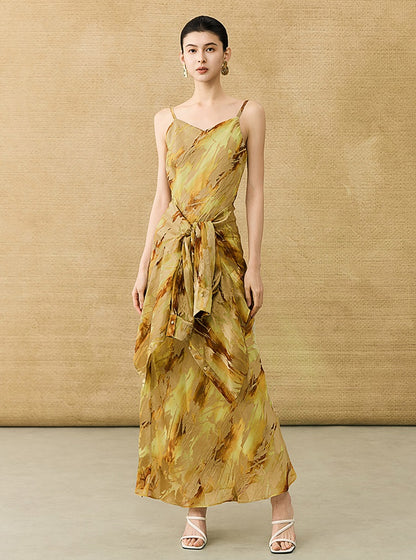 HECO Chinese style devored flower suspender dress - SKY.