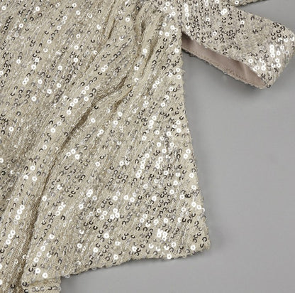 DOLLY Elegant Sliver One Shoulder Sleeveless Sparkling Slim Fit Sexy Dinner Dress-ALETA