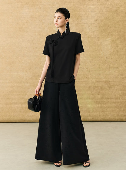 HECO Chinese Handmade Rose Tassel Short Sleeve T-Shirt  - GRADE.