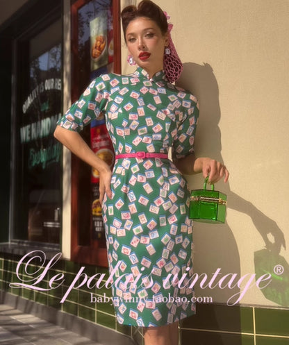 le palais vintage Hong Kong pink , green silhouette A-line jacket-SHEA.
