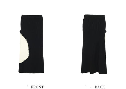 ZHUCHONGYUN New Chinese Color-Blocking A-Line Stretch Knit Skirt--OXYGUN.