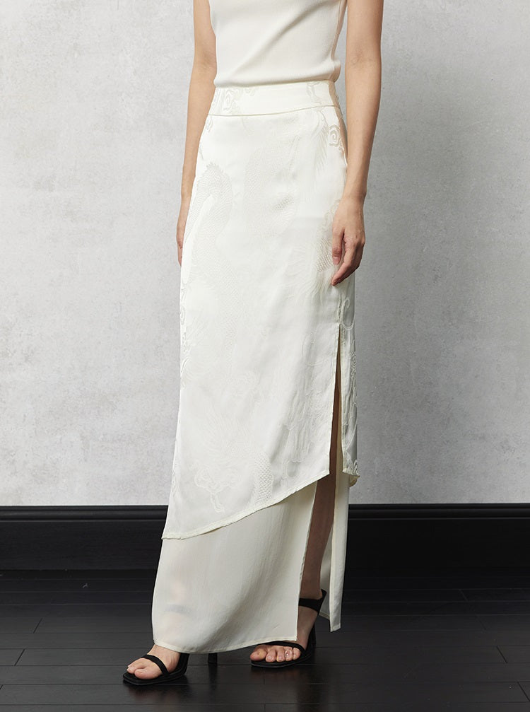 HECO acetate tulle high waisted cascading long skirt summer - lion.