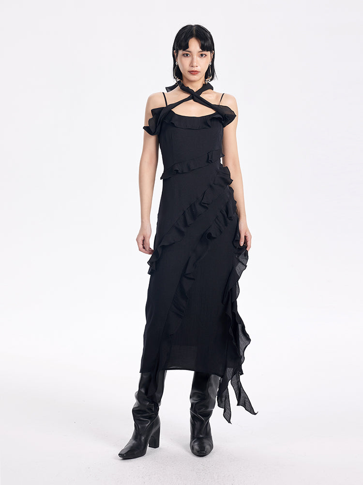 TINY IN ruffled side slit midi slip dress -KAKA