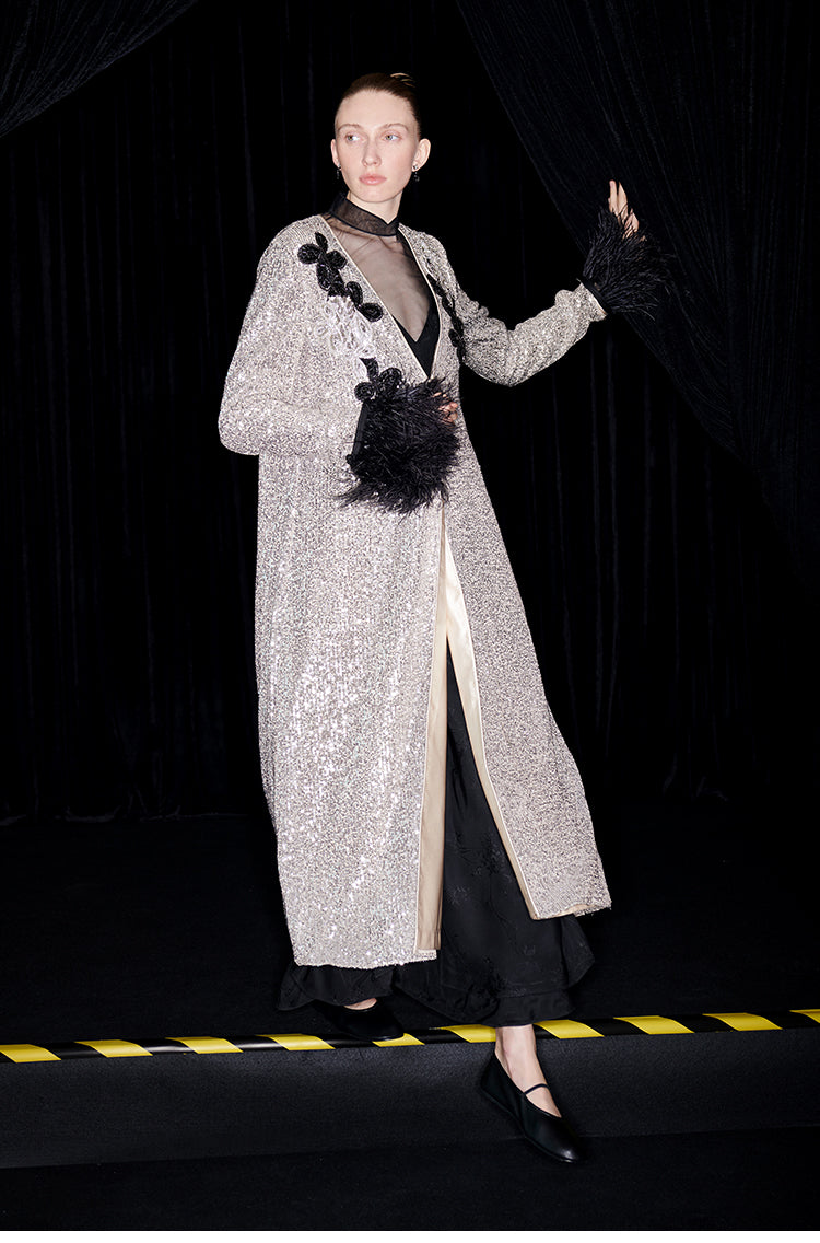 M essential Mackay designer shimmers pavé embroidered coat   - mother.