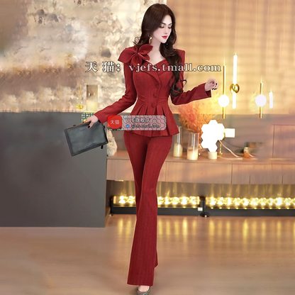 VJE Three-dimensional Flower Top Flared Pants Two-Piece Irregular Suit-LIMI.