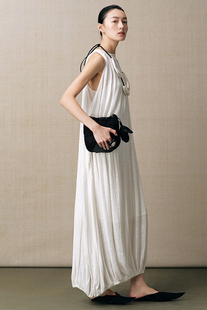 ZHUCHONGYUN white sleeveless gathered neckline balloon hem dress-NID.