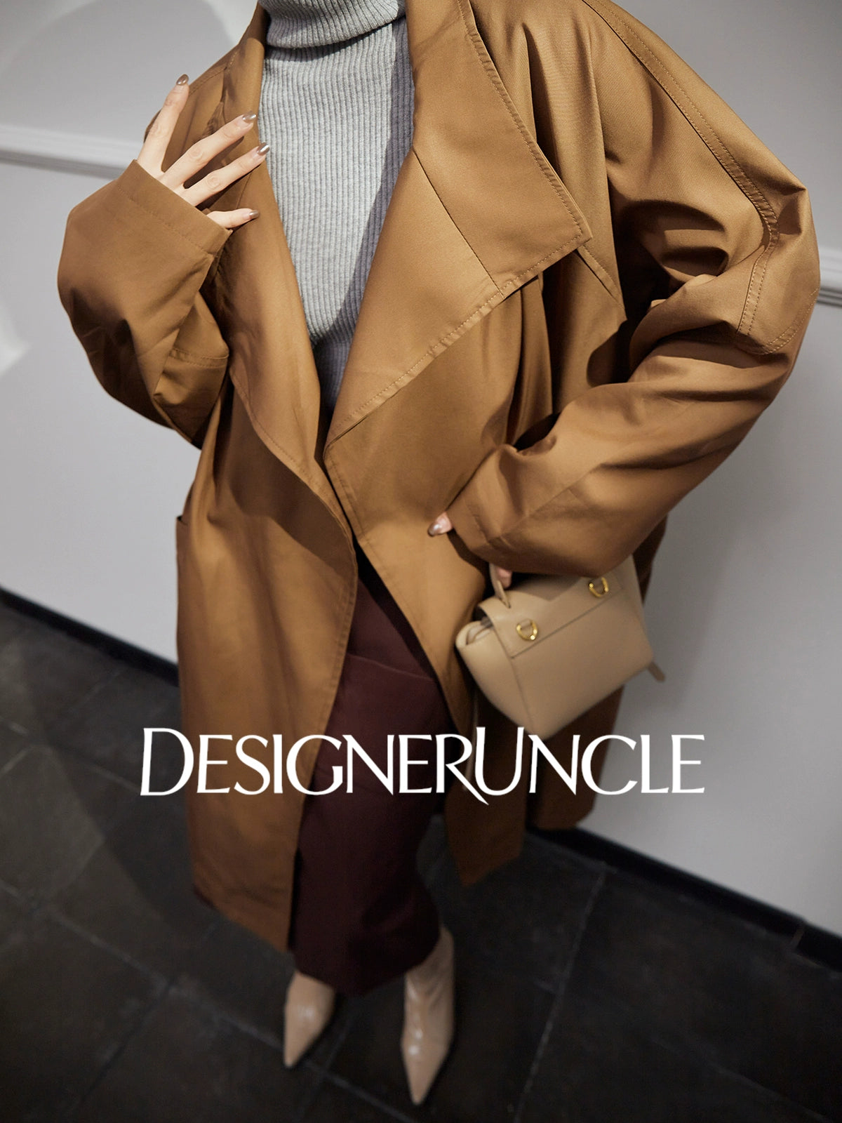 DGU "Luyin" Caramel Coffee Trench Coat Double-breasted Long Versatile High-End Jacket - Philip ?