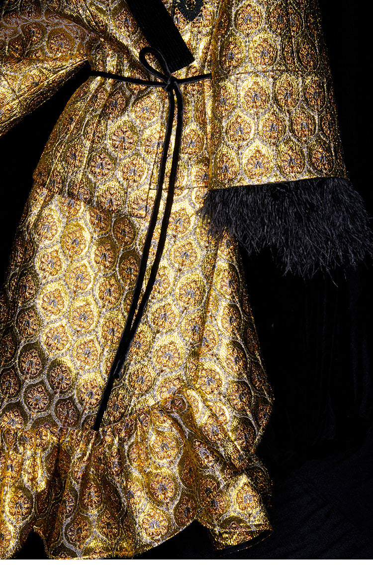 M essential Mackay gold banner jacquard crochet embroidery tunic coat - furbu.
