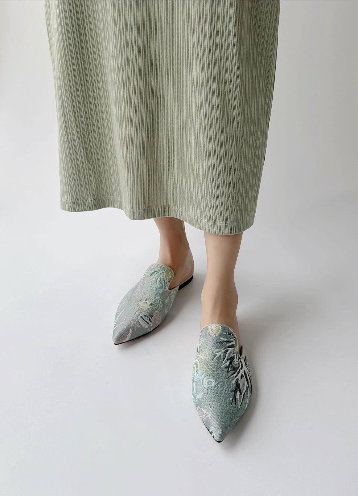 B-FEI vintage satin embossed flat mules-JOYCE.