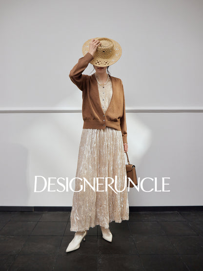 DGU |Caramel Knitted Sweater Silk Fashion Retro Design Light Luxury Niche Top - Josephina.