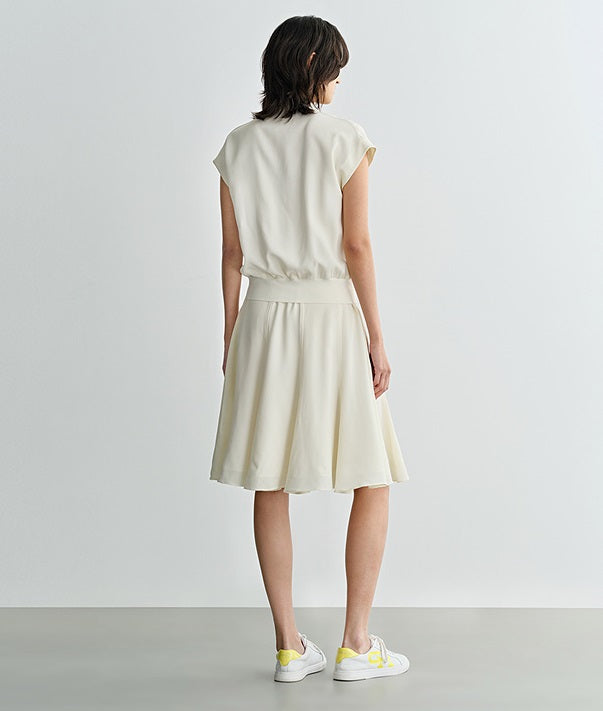 COMME MOI  women's lapel cover sleeve mulberry silk dress - DAVID.