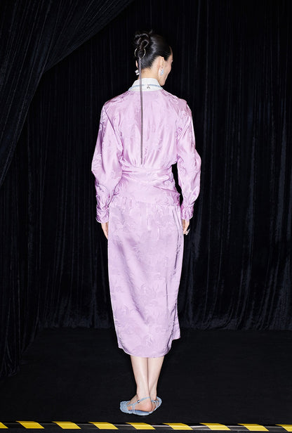 M essential Makay designer hibiscus jacquard layered placket wrap-around waist shirt - BETA.