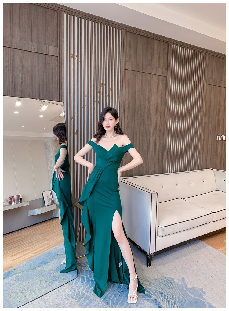 DOLLY Luxury Sleeveless Off Shoulder Tube Tob Long Irregular Slit Dinner Dress-KOKIE